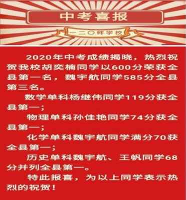 2020年兴县一二〇师学校中考成绩升学率(中考喜报)
