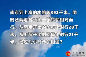 南京到上海的水路长392千米，同时从两港各开出一艘轮船相对而行，从南京开出的船每小时行28千米，从上海开出的船每小时行21千米，经过几小时两船相遇？