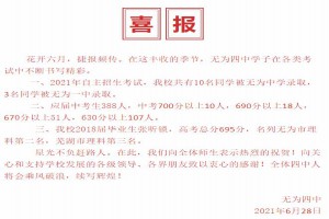 2021年安徽省无为四中中考成绩升学率(中考喜报)