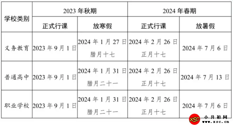 2024年宜宾市中小学开学放假时间安排(校历)