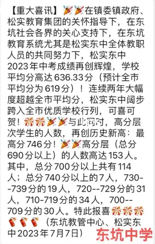 2023年东莞市东坑中学中考成绩升学率(中考喜报)
