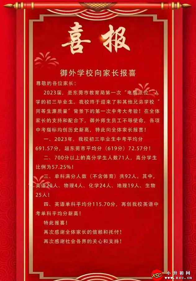 2023年东莞市御花苑外国语学校中考成绩升学率(中考喜报)