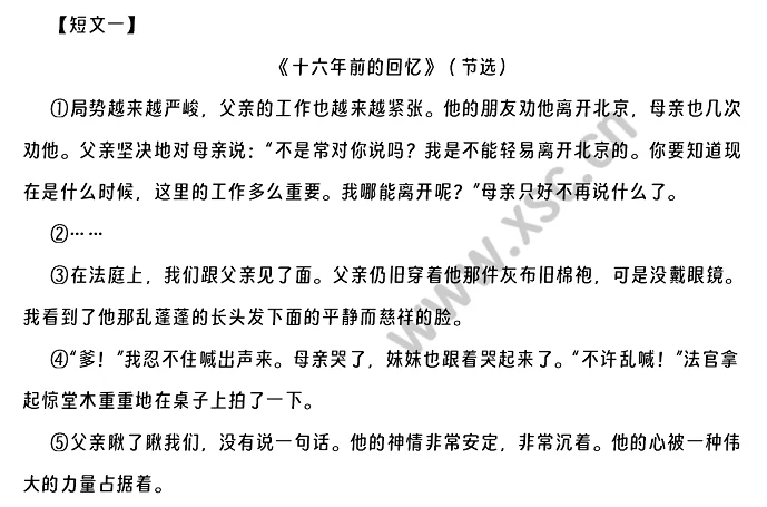 《十六年前的回忆》《祖国，我终于回来了》《张定宇报道》阅读答案