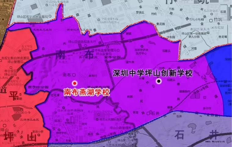 2024年深圳市坪山区南布燕湖学校招生学区划分范围(含示意图)