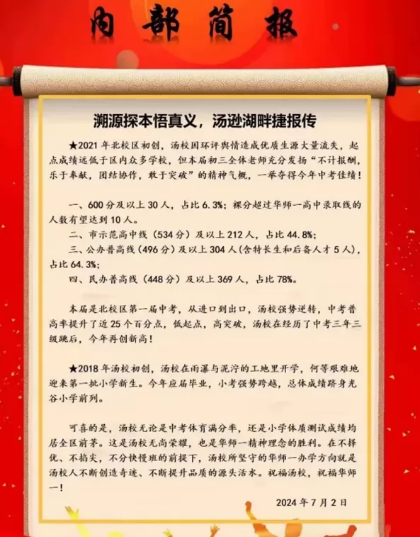 2024年光谷汤逊湖学校北校区中考成绩升学率(中考喜报)