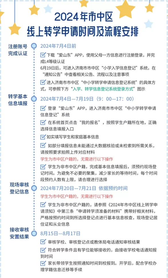 2024年济南市市中区中小学转学申请时间及流程