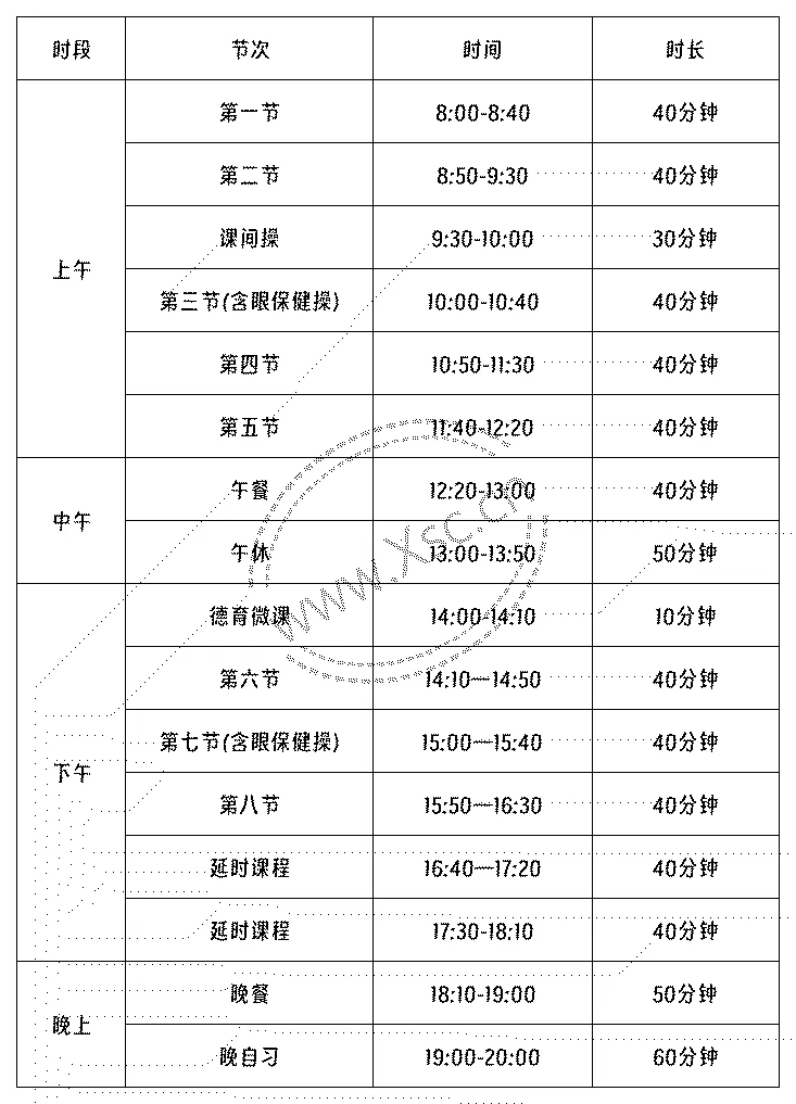 成都高新区银都紫藤初中作息时间安排表