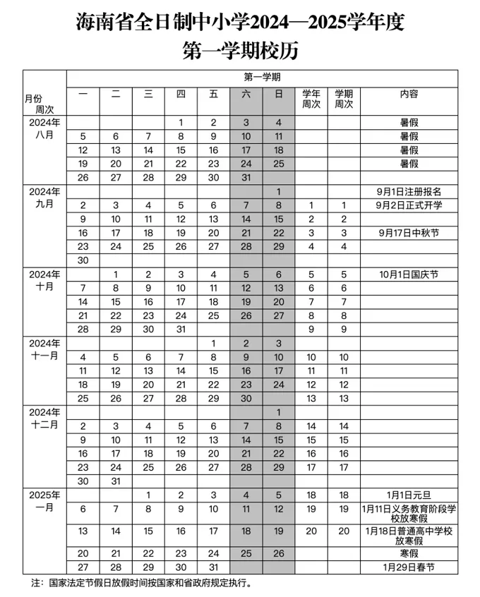 2025年海南省中小学开学放假时间安排(寒假暑假校历)