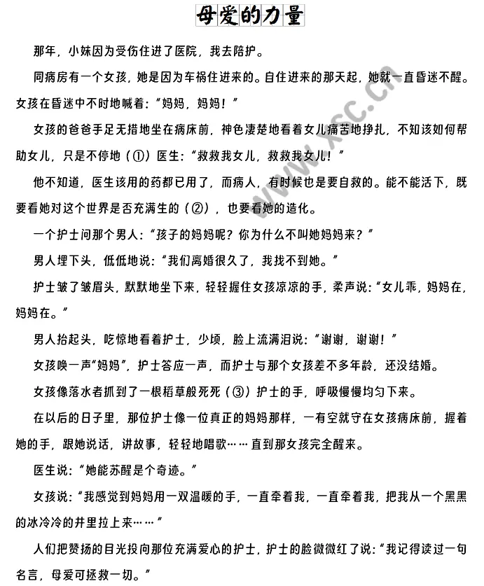 母爱的力量阅读理解题及答案(阅读答案二)