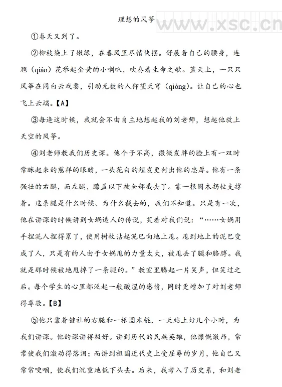 理想的风筝阅读理解题及答案
