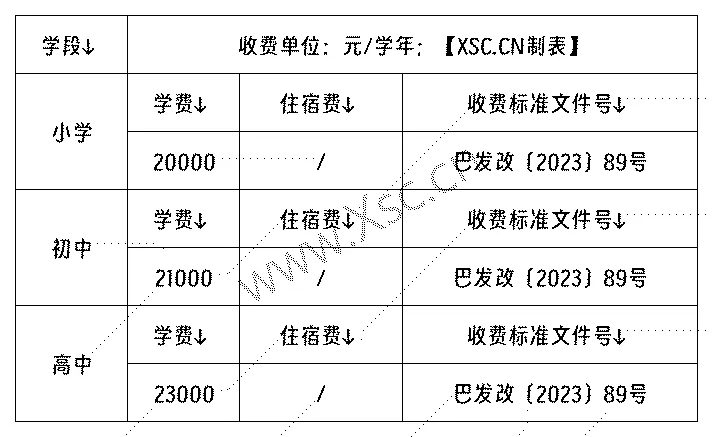 2023-2024年巴中棠湖外语实验学校收费标准