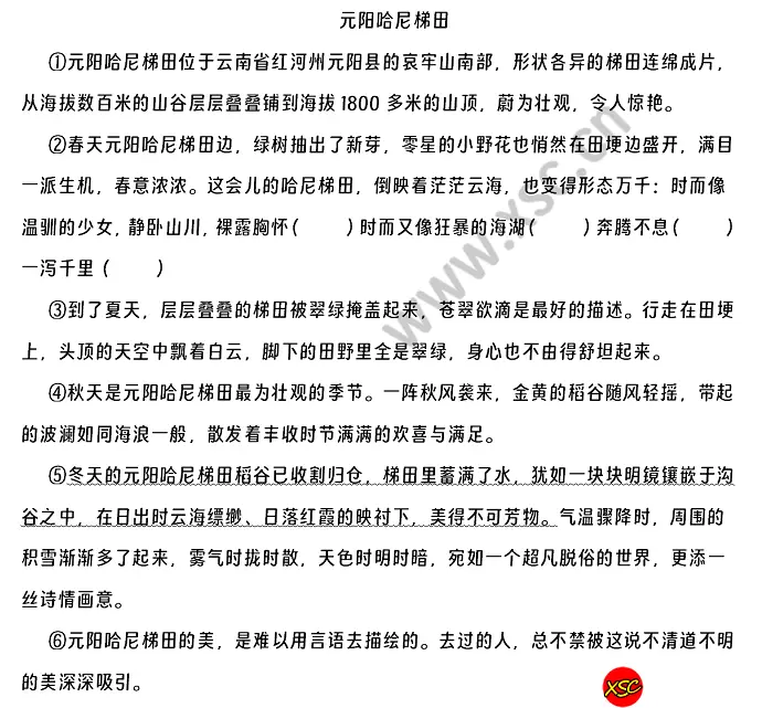 《元阳哈尼梯田》阅读理解题及答案(阅读答案)