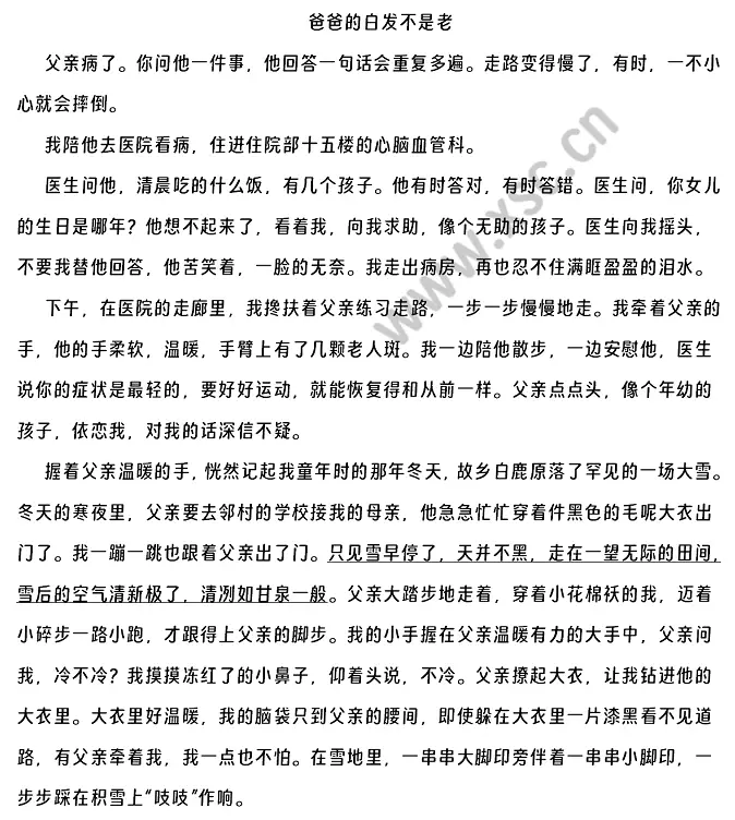 《爸爸的白发不是老》阅读理解题及答案(阅读答案)