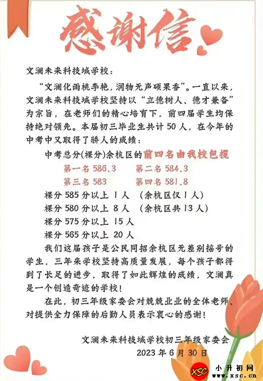 2023年杭州文澜未来科技城学校中考成绩升学率(中考喜报)