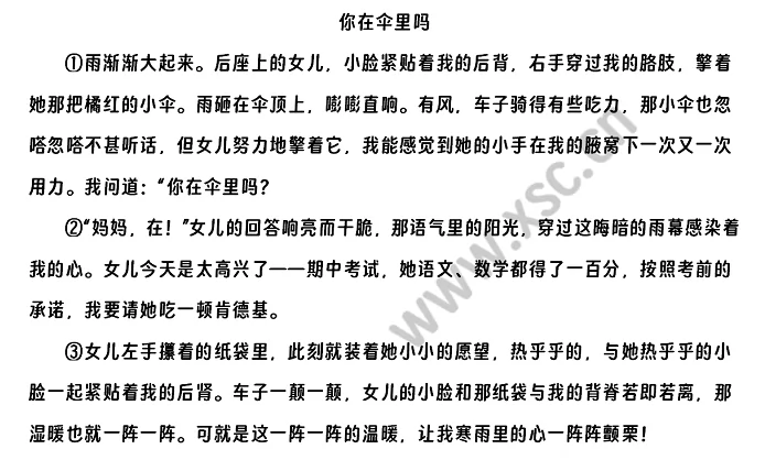 《你在伞里吗》阅读理解题及答案(阅读答案四)