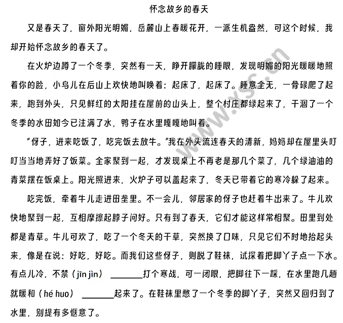 《怀念故乡的春天》原文1