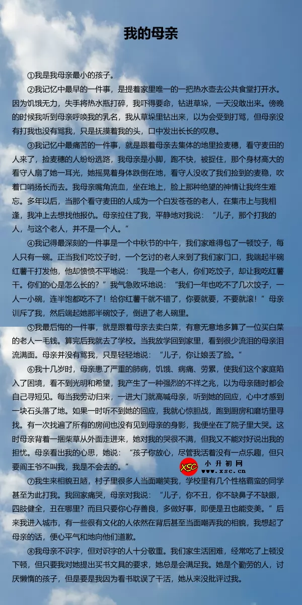 《我的母亲》(阅读答案)