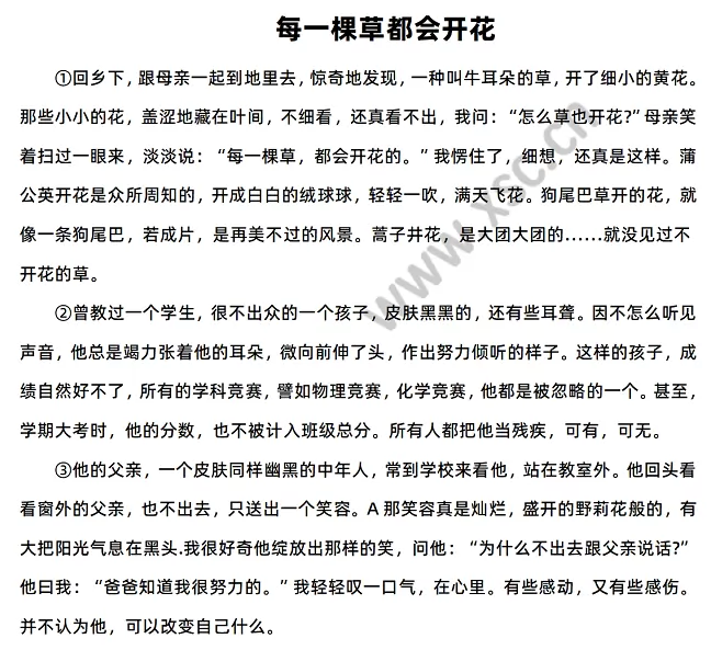 《每一棵草都会开花》原文