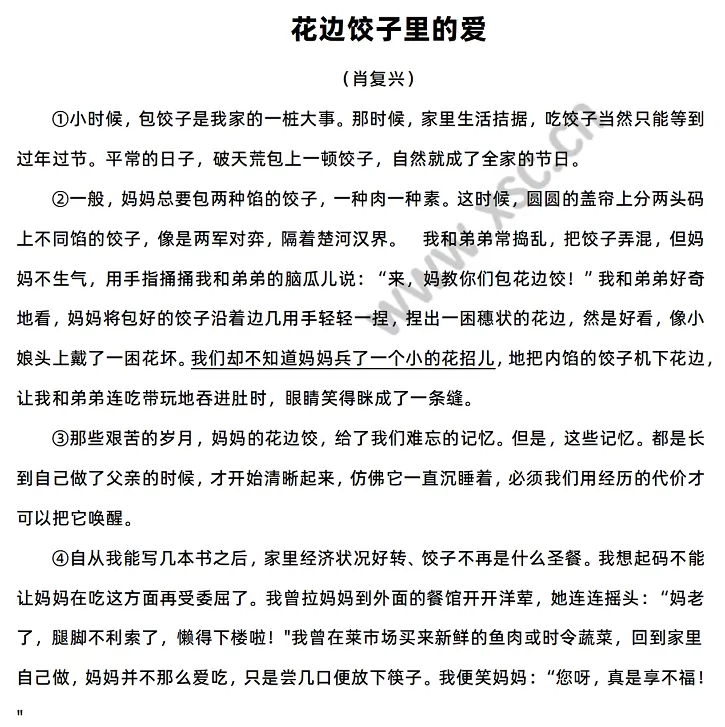 《花边饺子里的爱》原文