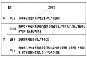 2025年成都市郫都区小学招生入学日程安排表